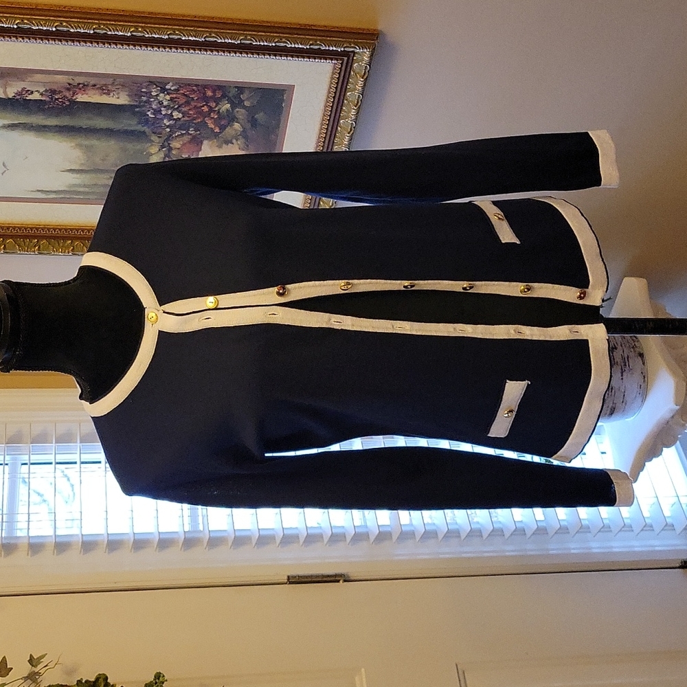 BY DESIGN navy blue & white color block cardigan sweater gold buttons Small Newโฆ